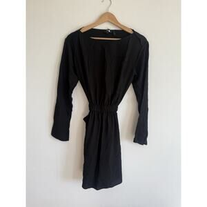 THEORY Nadora Modern Silk Black Long Sleeve Mini Dress LBD Sz 2 Elegant Minimal